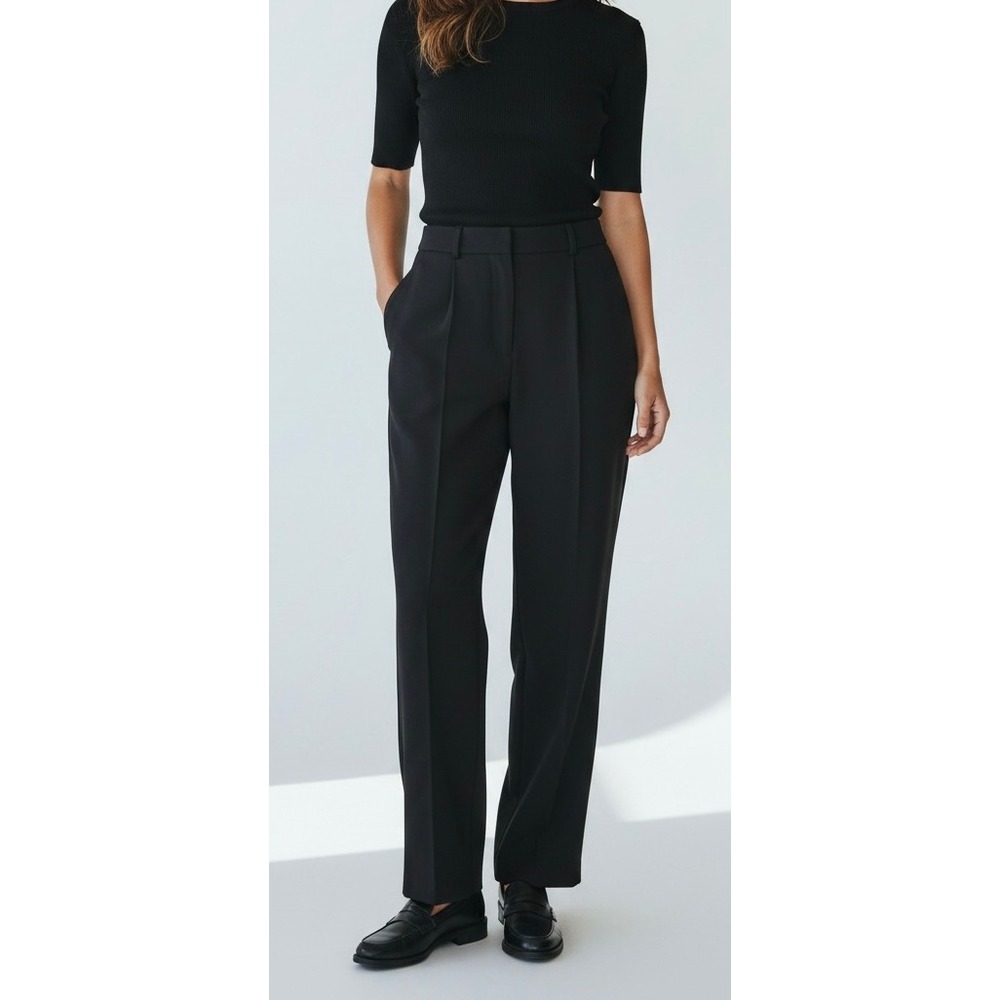 Babaton Aritzia Black Pleated Straight Leg Dress Pants Trousers Womens Size 2
